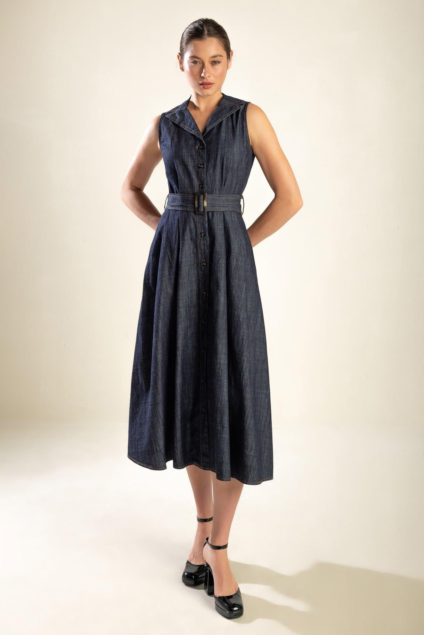 OASIS OF CALM RIGID DENIM MIDI DRESS - Glamourous Grace