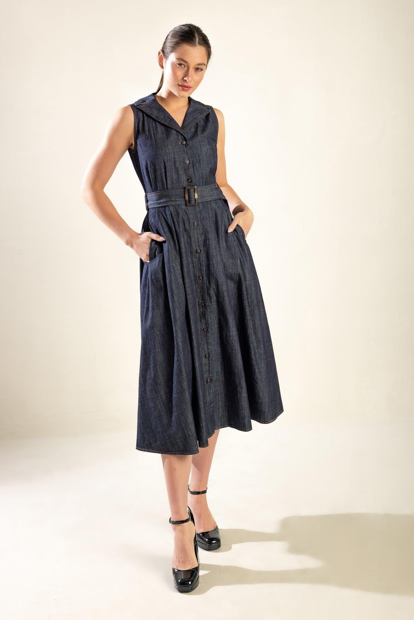 OASIS OF CALM RIGID DENIM MIDI DRESS - Glamourous Grace