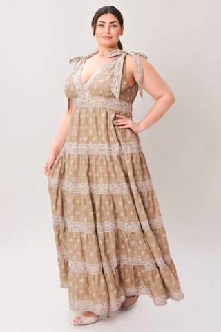 CUDDLY ATTITUDE TAUPE WOVEN MAXI DRESS - Glamourous Grace
