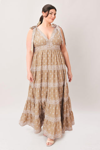 CUDDLY ATTITUDE TAUPE WOVEN MAXI DRESS - Glamourous Grace