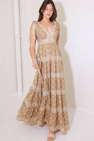 CUDDLY ATTITUDE TAUPE WOVEN MAXI DRESS - Glamourous Grace