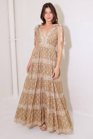 CUDDLY ATTITUDE TAUPE WOVEN MAXI DRESS - Glamourous Grace