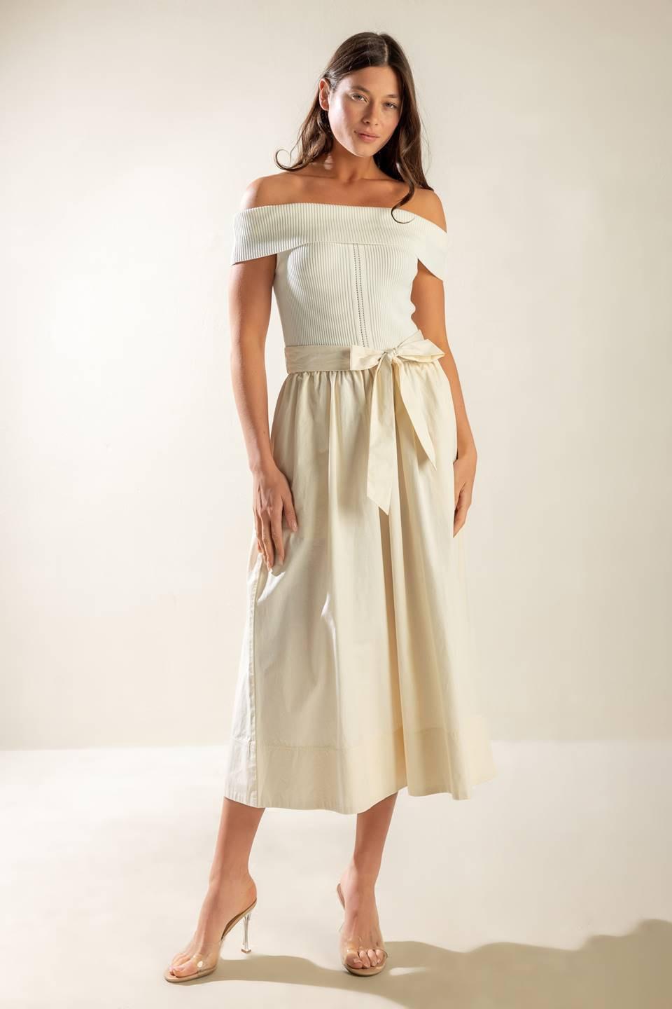 SOCIAL SEASON  OFF SHOULDER MIDI DRESS - Glamourous Grace