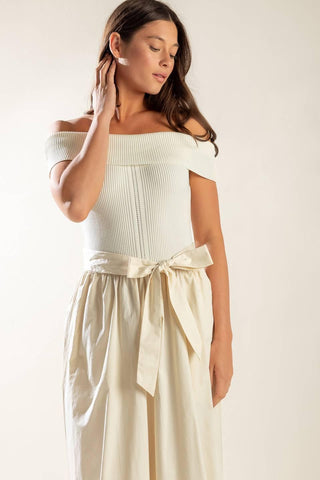 SOCIAL SEASON  OFF SHOULDER MIDI DRESS - Glamourous Grace