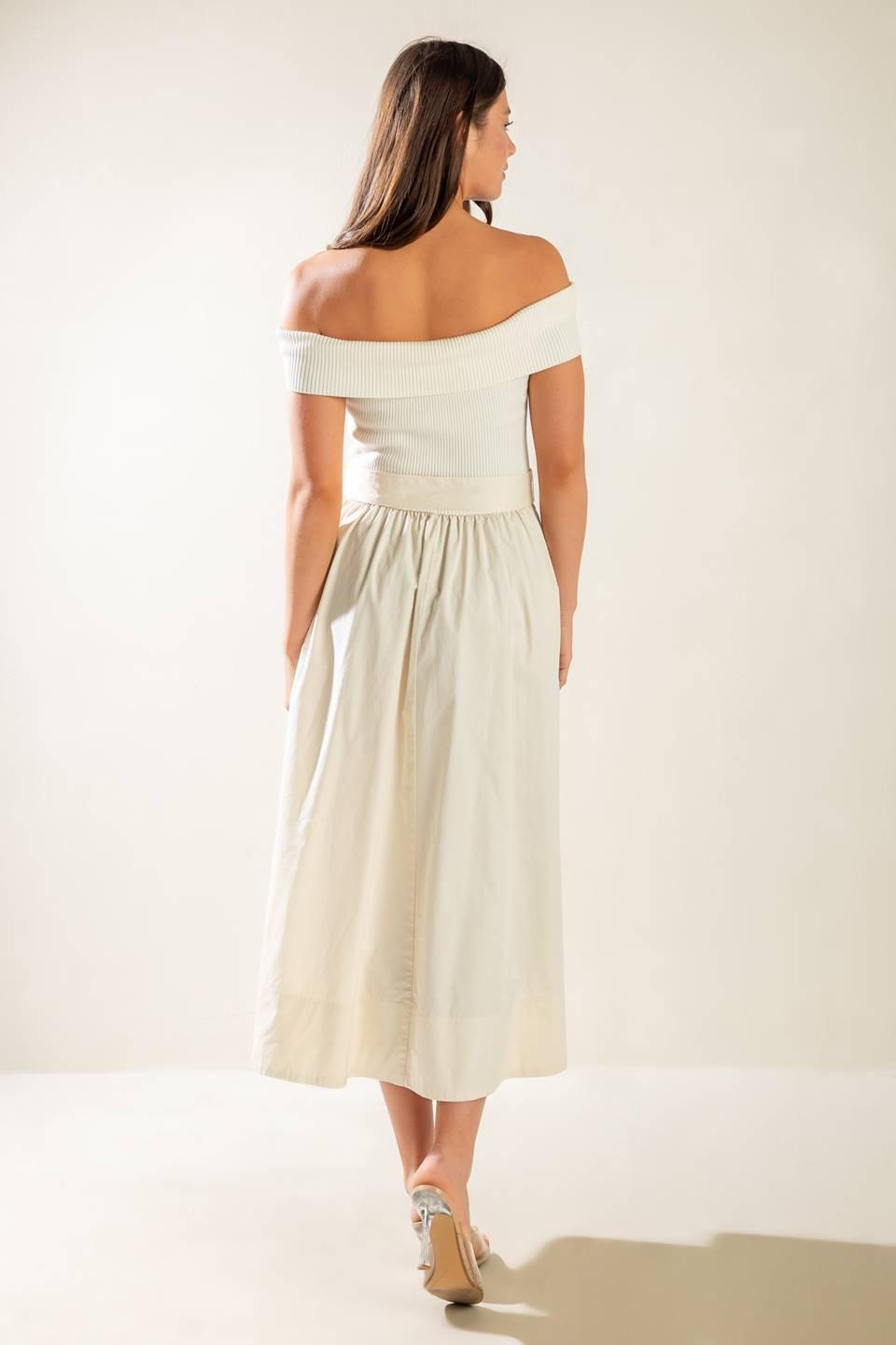 SOCIAL SEASON  OFF SHOULDER MIDI DRESS - Glamourous Grace