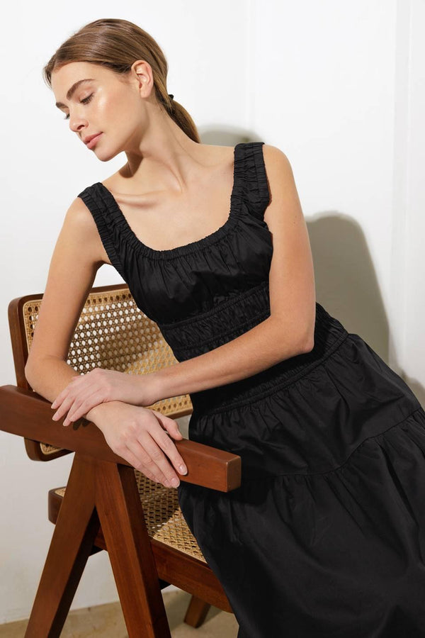 LOVELIEST LOOKS BLACK WOVEN MIDI DRESS - Glamourous Grace