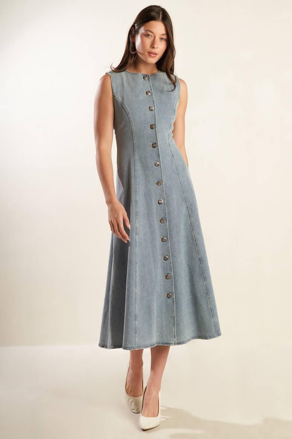 NAUTICAL & NICE DENIM MIDI DRESS - Glamourous Grace