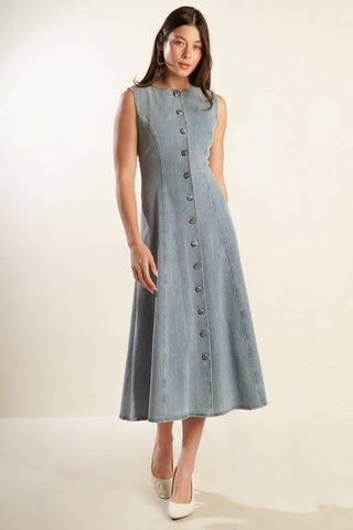 NAUTICAL & NICE DENIM MIDI DRESS - Glamourous Grace