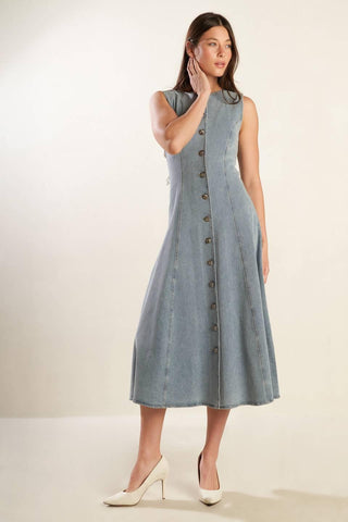 NAUTICAL & NICE DENIM MIDI DRESS - Glamourous Grace