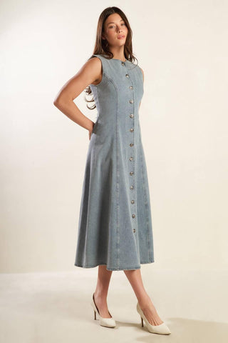 NAUTICAL & NICE DENIM MIDI DRESS - Glamourous Grace