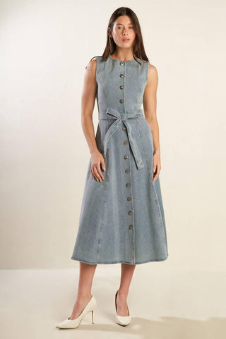 NAUTICAL & NICE DENIM MIDI DRESS - Glamourous Grace