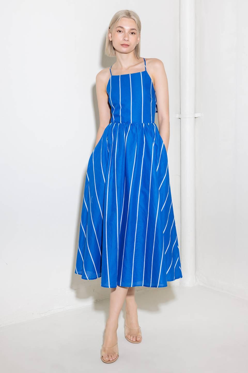 LET THE GOOD IN BLUE WOVEN MIDI DRESS - Glamourous Grace
