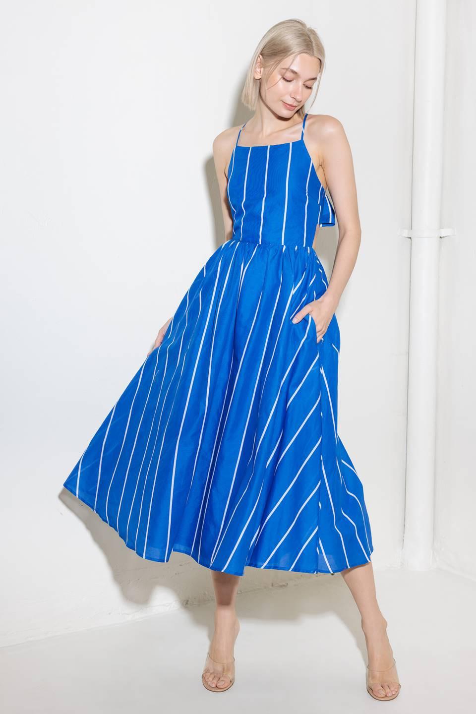LET THE GOOD IN BLUE WOVEN MIDI DRESS - Glamourous Grace
