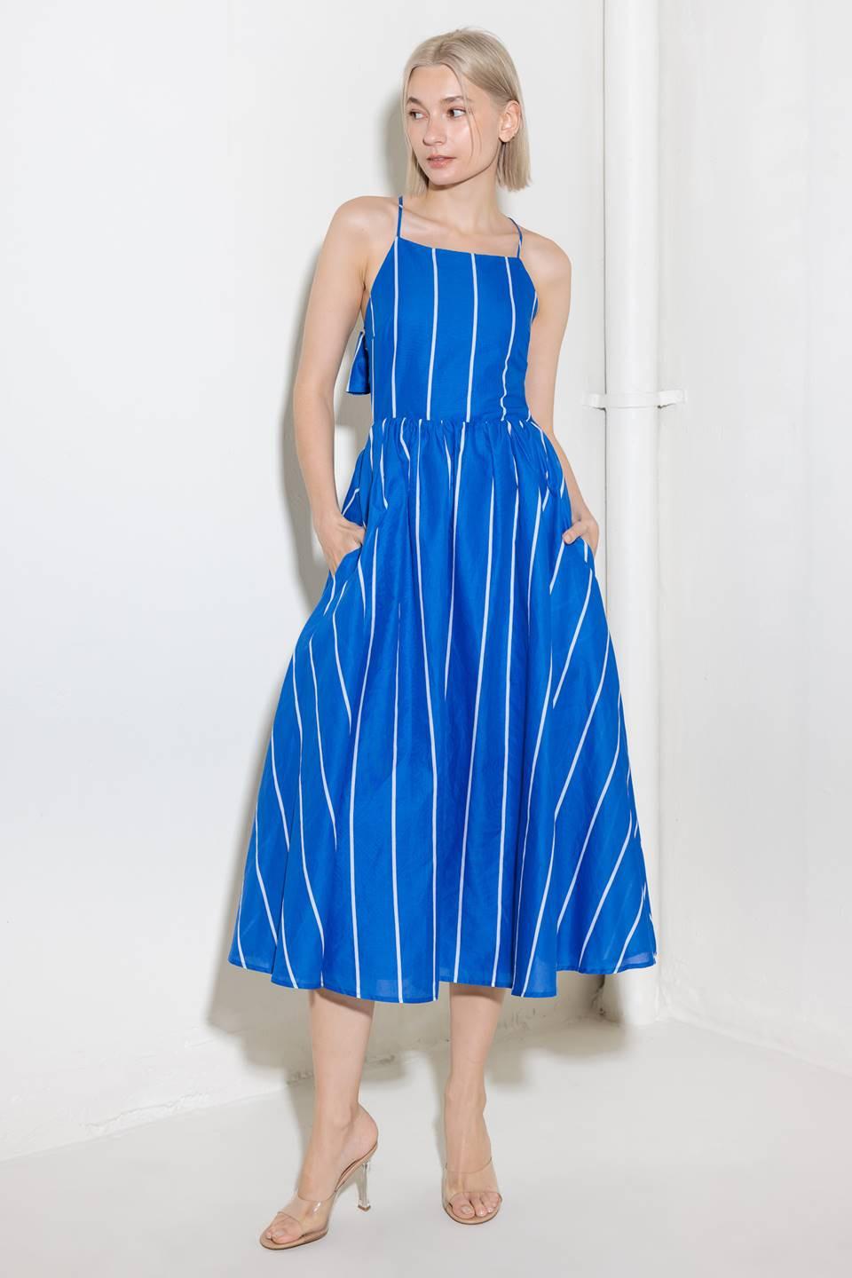 LET THE GOOD IN BLUE WOVEN MIDI DRESS - Glamourous Grace