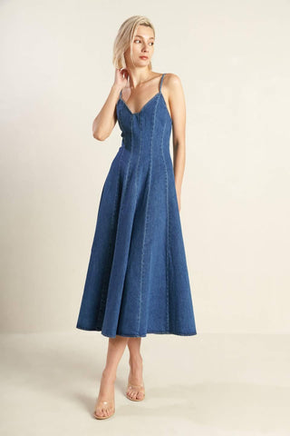 ROSEWOOD ROMANCE DENIM MIDI DRESS - Glamourous Grace