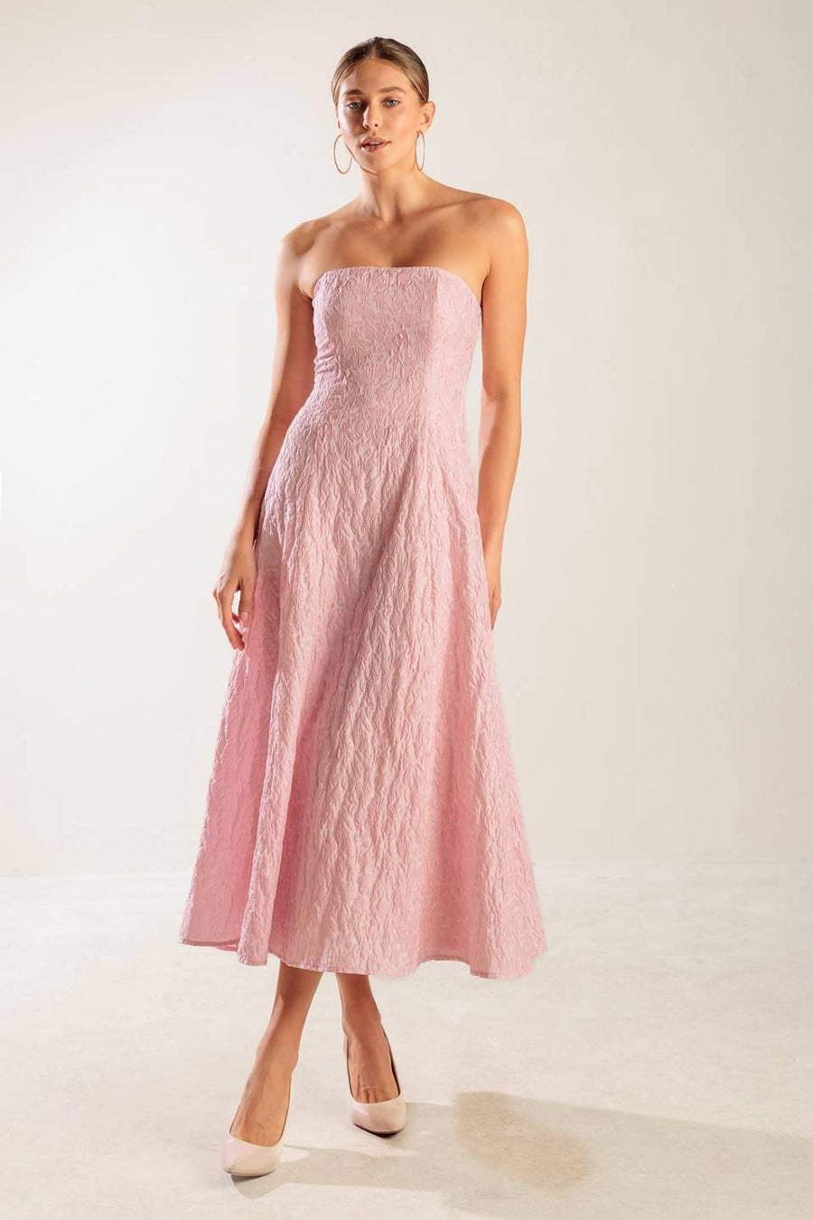 ROLL WITH IT PINK WOVEN MIDI DRESS - Glamourous Grace