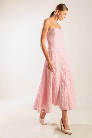 Light pink woven midi dress by Flying Tomato, featuring a stylish and comfortable design perfect for casual or dressy occasions.