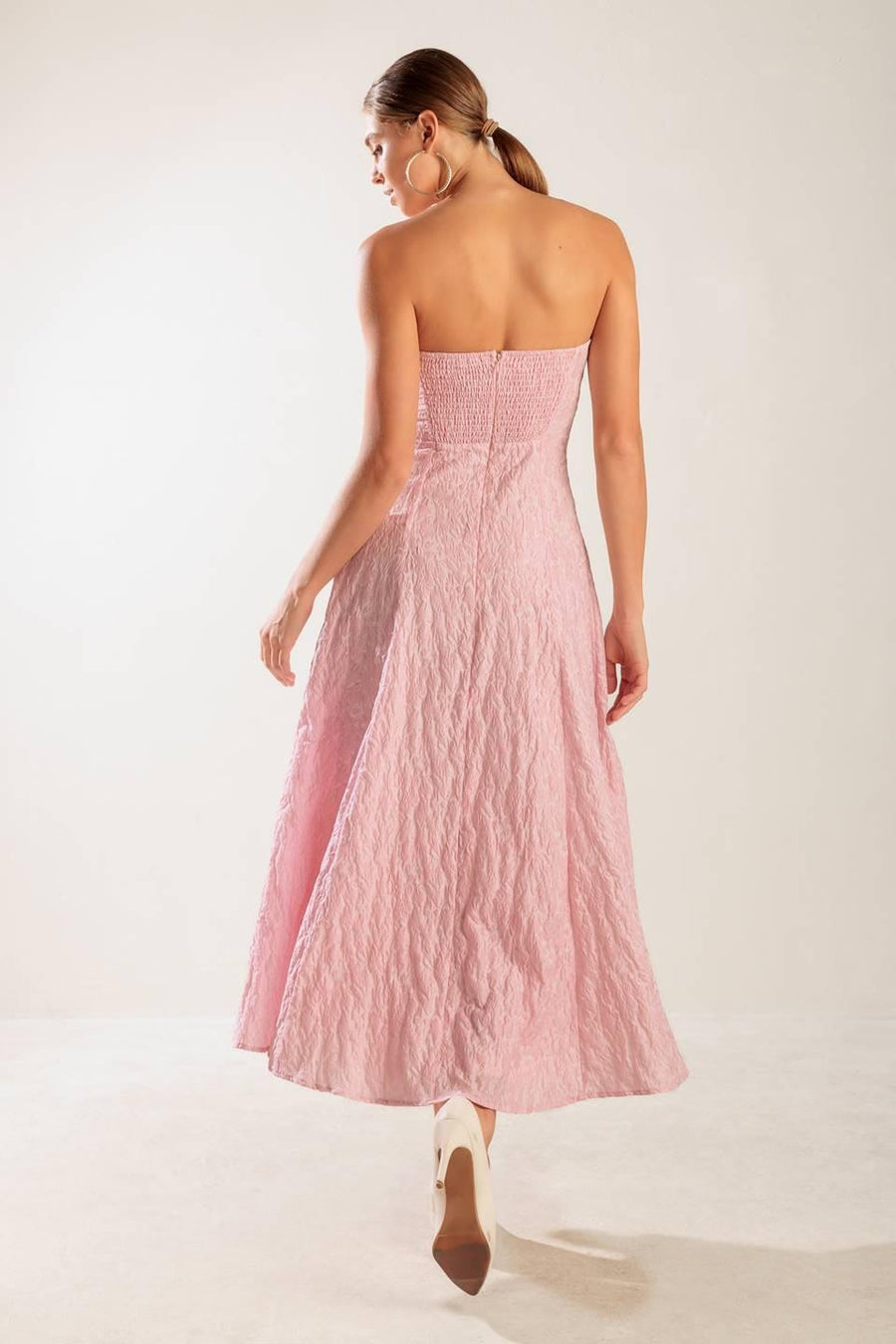 ROLL WITH IT PINK WOVEN MIDI DRESS - Glamourous Grace