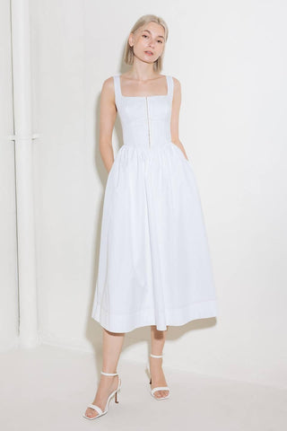 CATCH THE SUN IN WHITE  WOVEN MIDI DRESS - Glamourous Grace