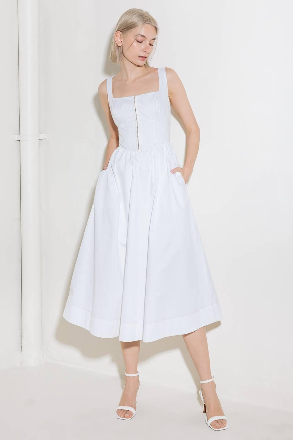 CATCH THE SUN IN WHITE  WOVEN MIDI DRESS - Glamourous Grace