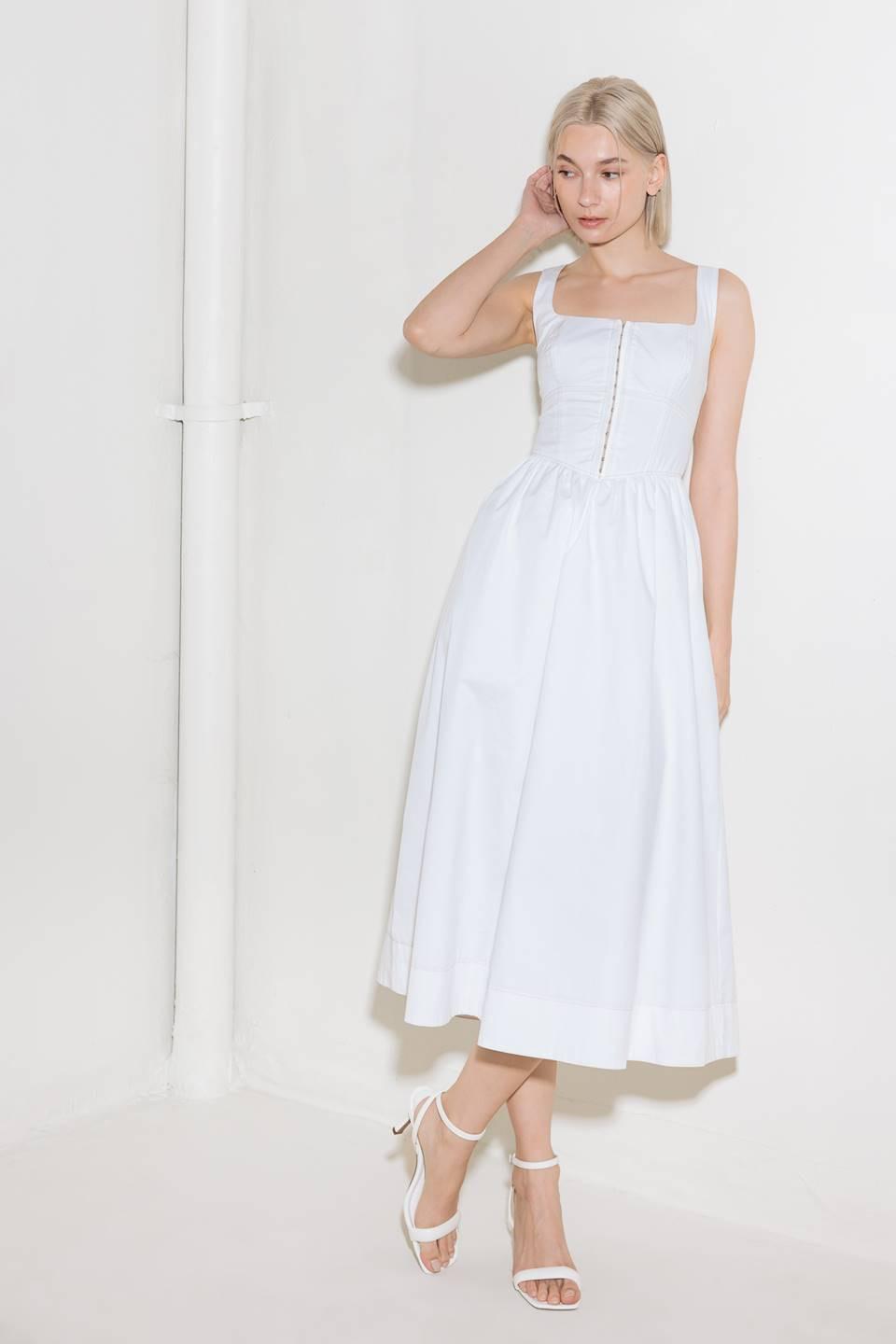 CATCH THE SUN IN WHITE  WOVEN MIDI DRESS - Glamourous Grace