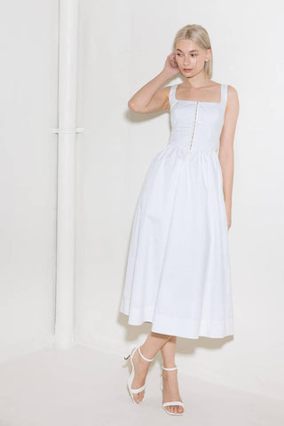 CATCH THE SUN IN WHITE  WOVEN MIDI DRESS - Glamourous Grace