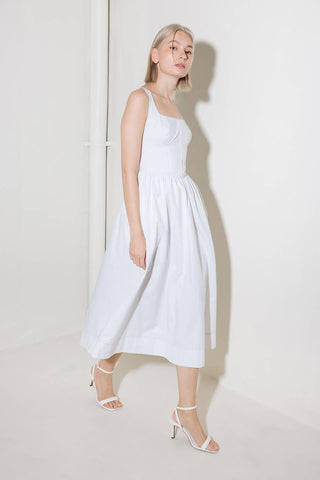 CATCH THE SUN IN WHITE  WOVEN MIDI DRESS - Glamourous Grace