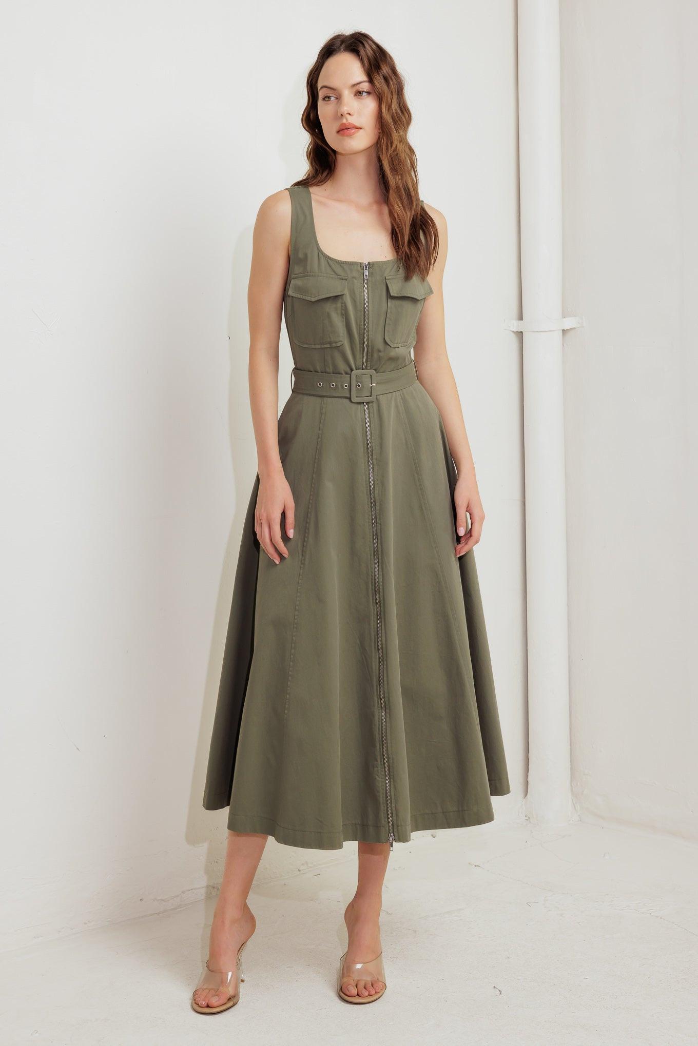 OLIVE GROVE WOVEN MIDI DRESS - Glamourous Grace