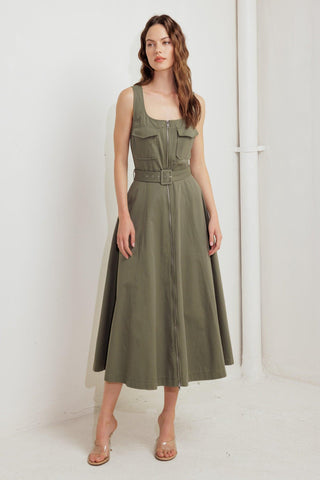 OLIVE GROVE WOVEN MIDI DRESS - Glamourous Grace