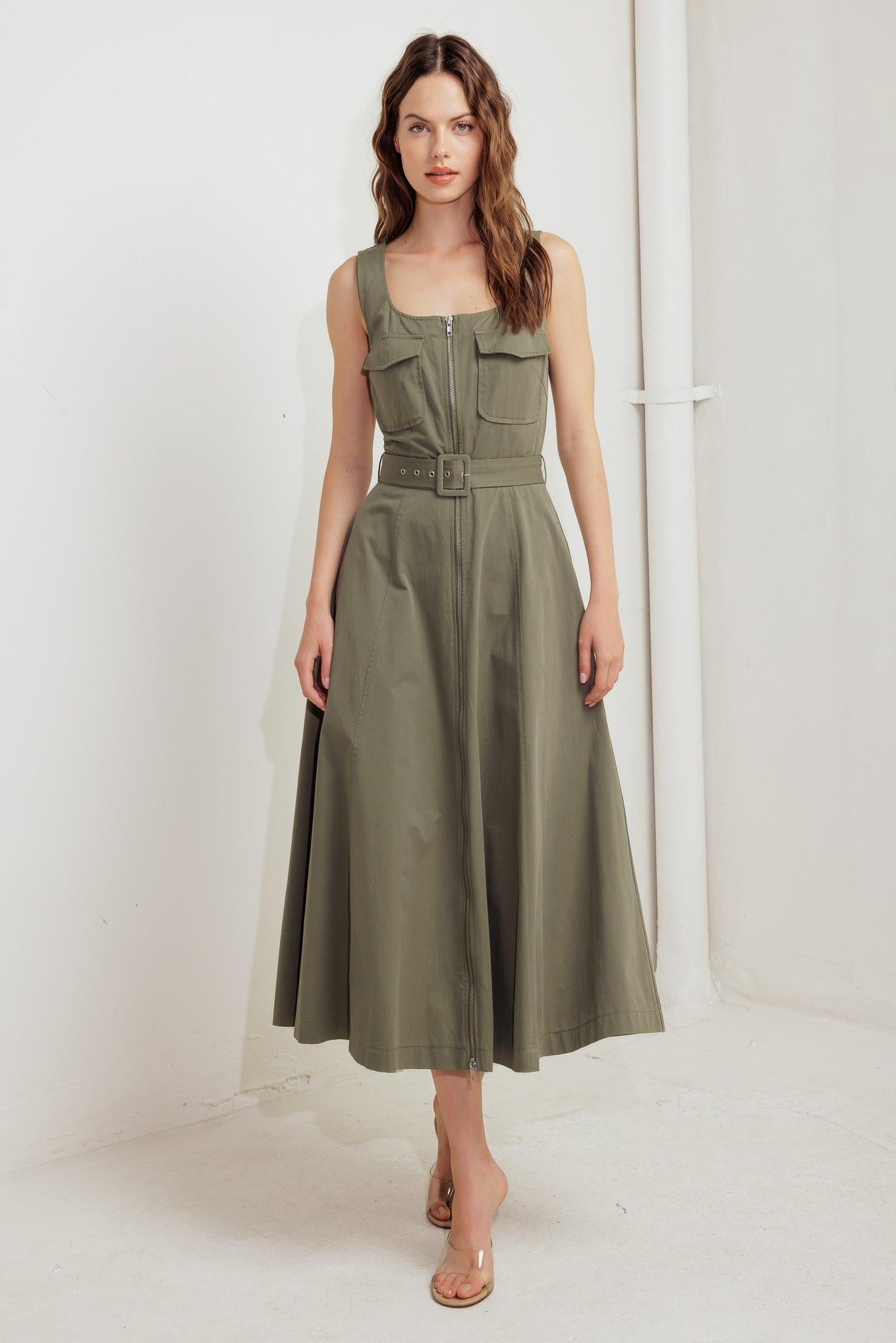 OLIVE GROVE WOVEN MIDI DRESS - Glamourous Grace