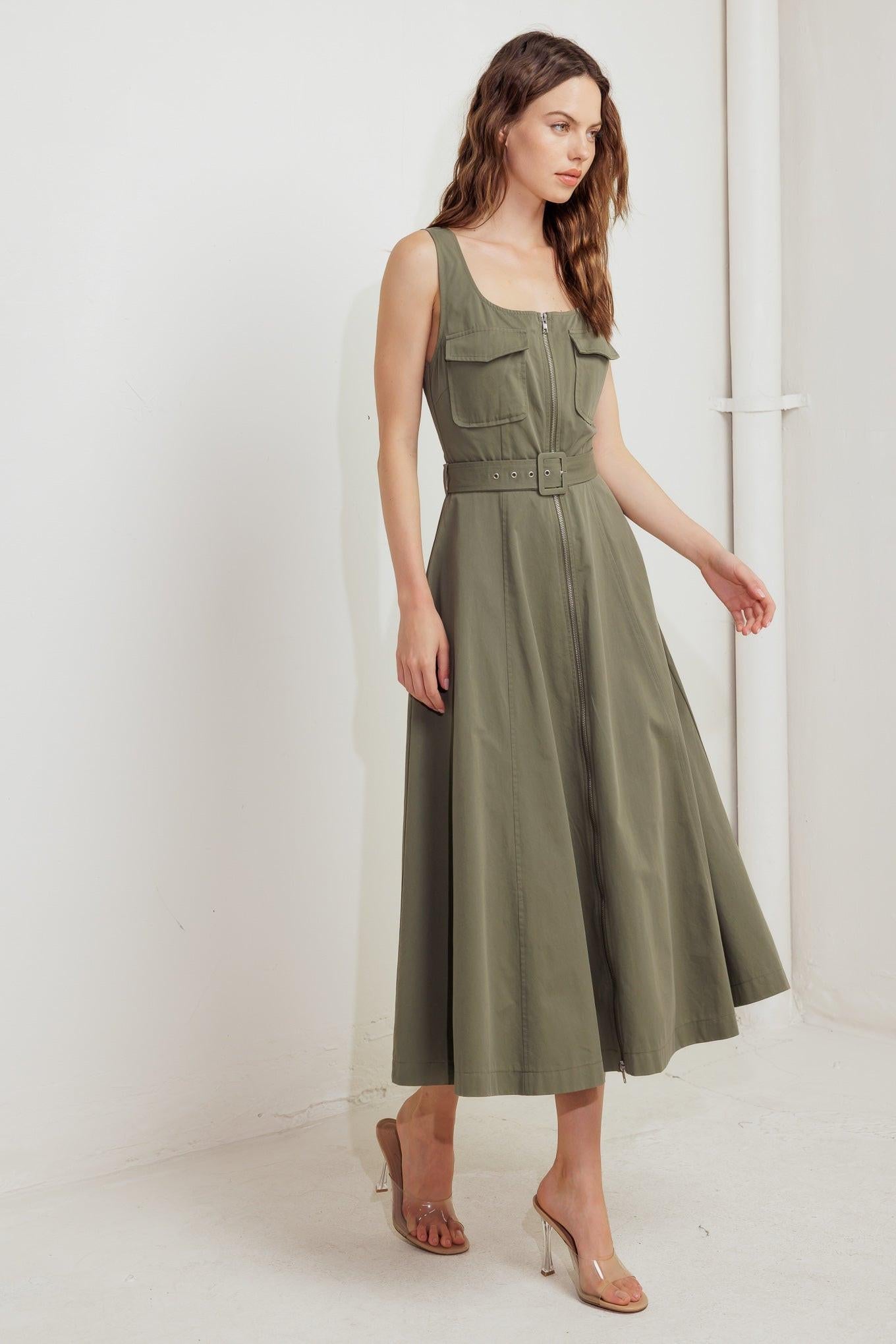 OLIVE GROVE WOVEN MIDI DRESS - Glamourous Grace