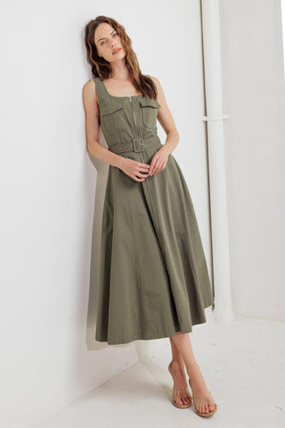 OLIVE GROVE WOVEN MIDI DRESS - Glamourous Grace