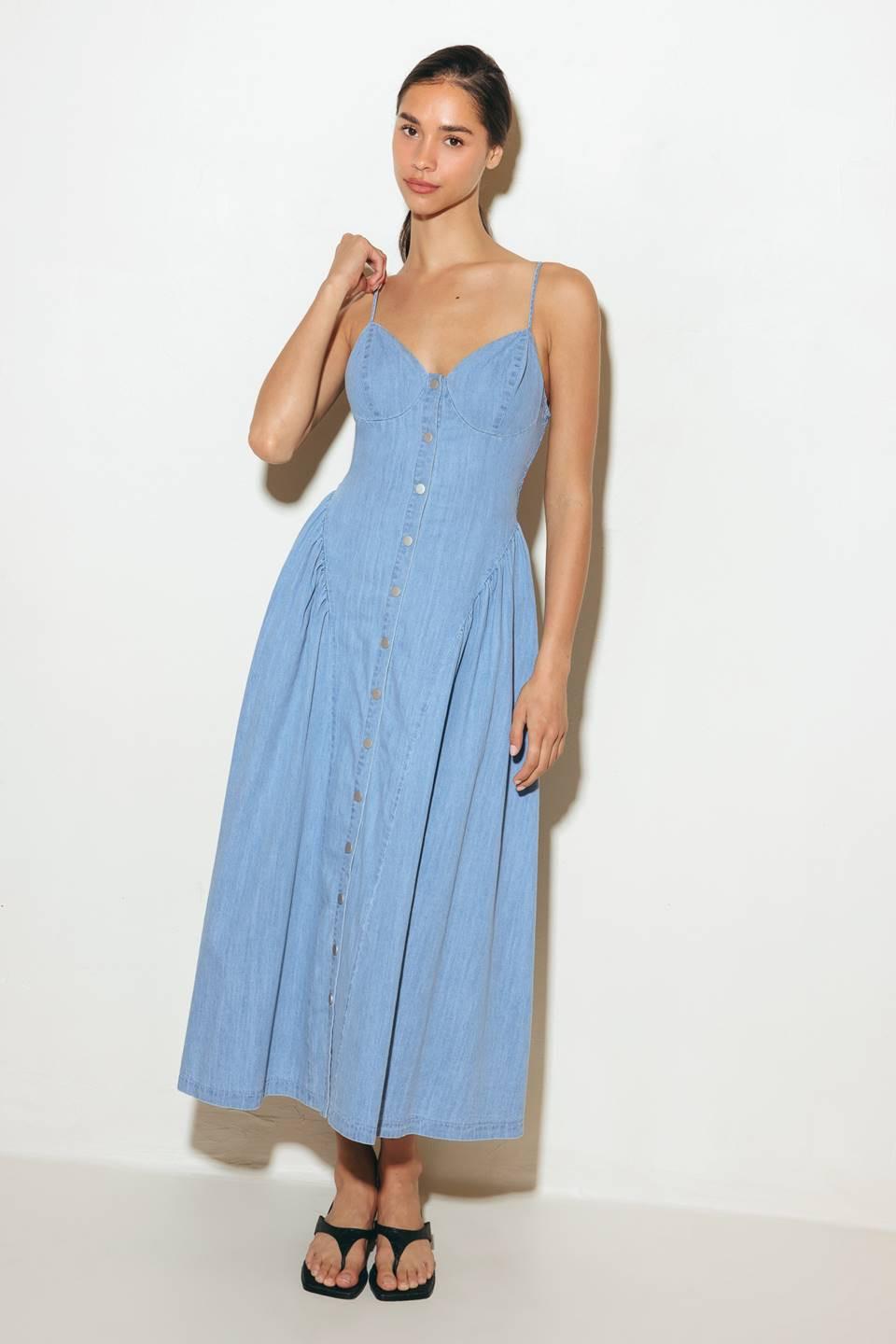 BLUEBELL BREEZE LIGHTWEIGHT DENIM MIDI DRESS - Glamourous Grace