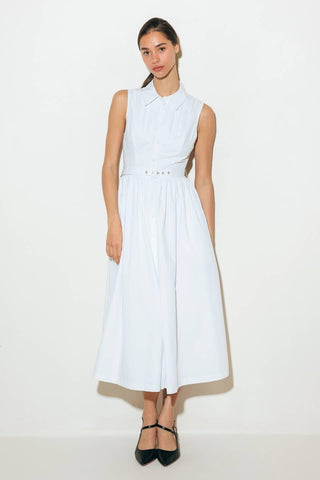 NUE EASE WHITE WOVEN MDI DRESS - Glamourous Grace