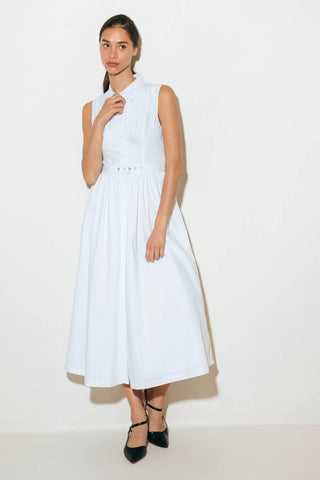 NUE EASE WHITE WOVEN MDI DRESS - Glamourous Grace