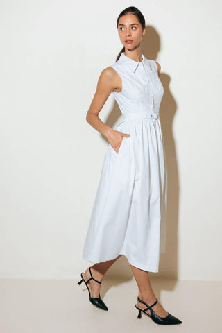 NUE EASE WHITE WOVEN MDI DRESS - Glamourous Grace