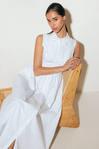 NUE EASE WHITE WOVEN MDI DRESS - Glamourous Grace