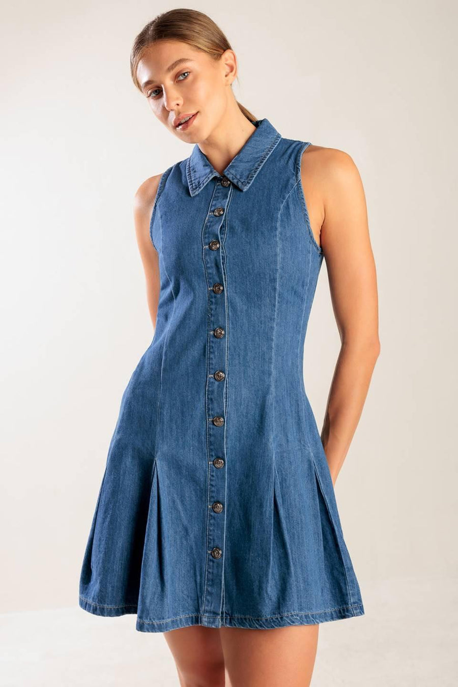 WHERE I WANT TO BE DENIM MINI DRESS - Glamourous Grace