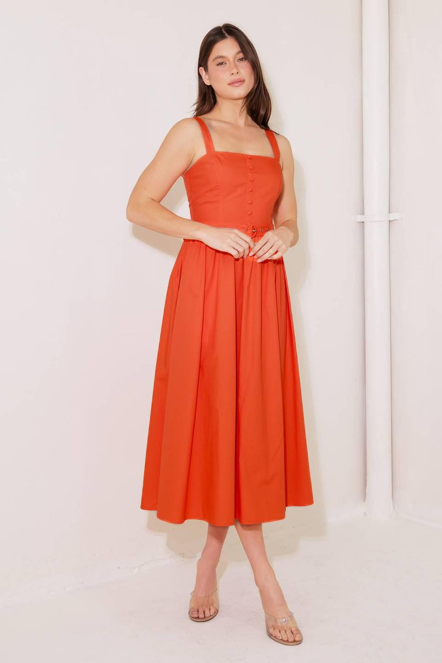 NO TIMELINE TOMATO WOVEN MIDI DRESS - Glamourous Grace