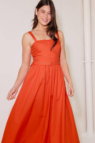 NO TIMELINE TOMATO WOVEN MIDI DRESS - Glamourous Grace