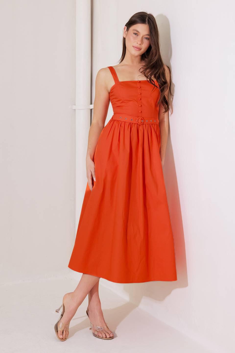 NO TIMELINE TOMATO WOVEN MIDI DRESS - Glamourous Grace