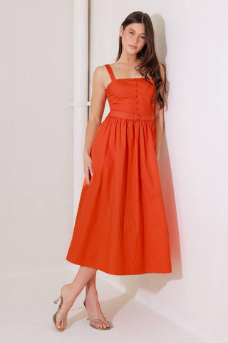 NO TIMELINE TOMATO WOVEN MIDI DRESS - Glamourous Grace