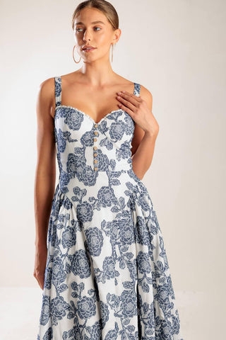 EXPLORING NEW INTERESTS WOVEN MIDI DRESS - Glamourous Grace