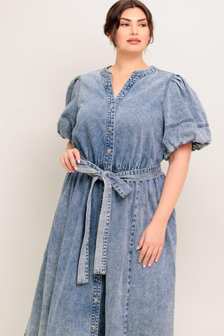 BAREFORM LIGHT DENIM MIDI DRESS - Glamourous Grace