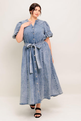 BAREFORM LIGHT DENIM MIDI DRESS - Glamourous Grace