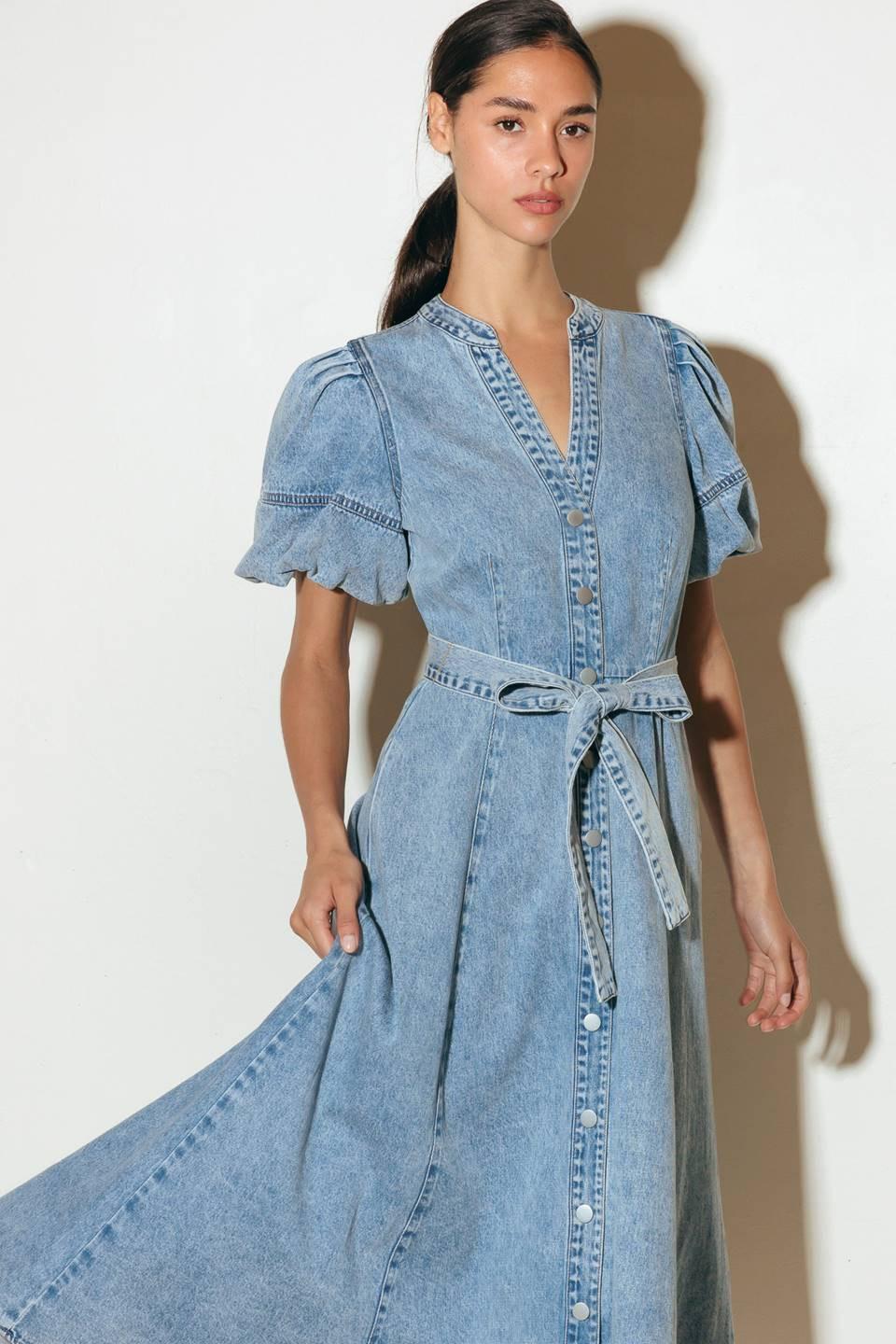 BAREFORM LIGHT DENIM MIDI DRESS - Glamourous Grace
