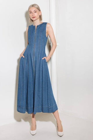 IRRESISTIBLY POISED DENIM MIDI DRESS - Glamourous Grace