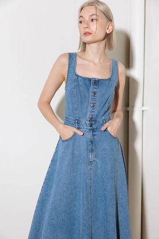 SOFTLY ROMANTIC DENIM MIDI DRESS - Glamourous Grace
