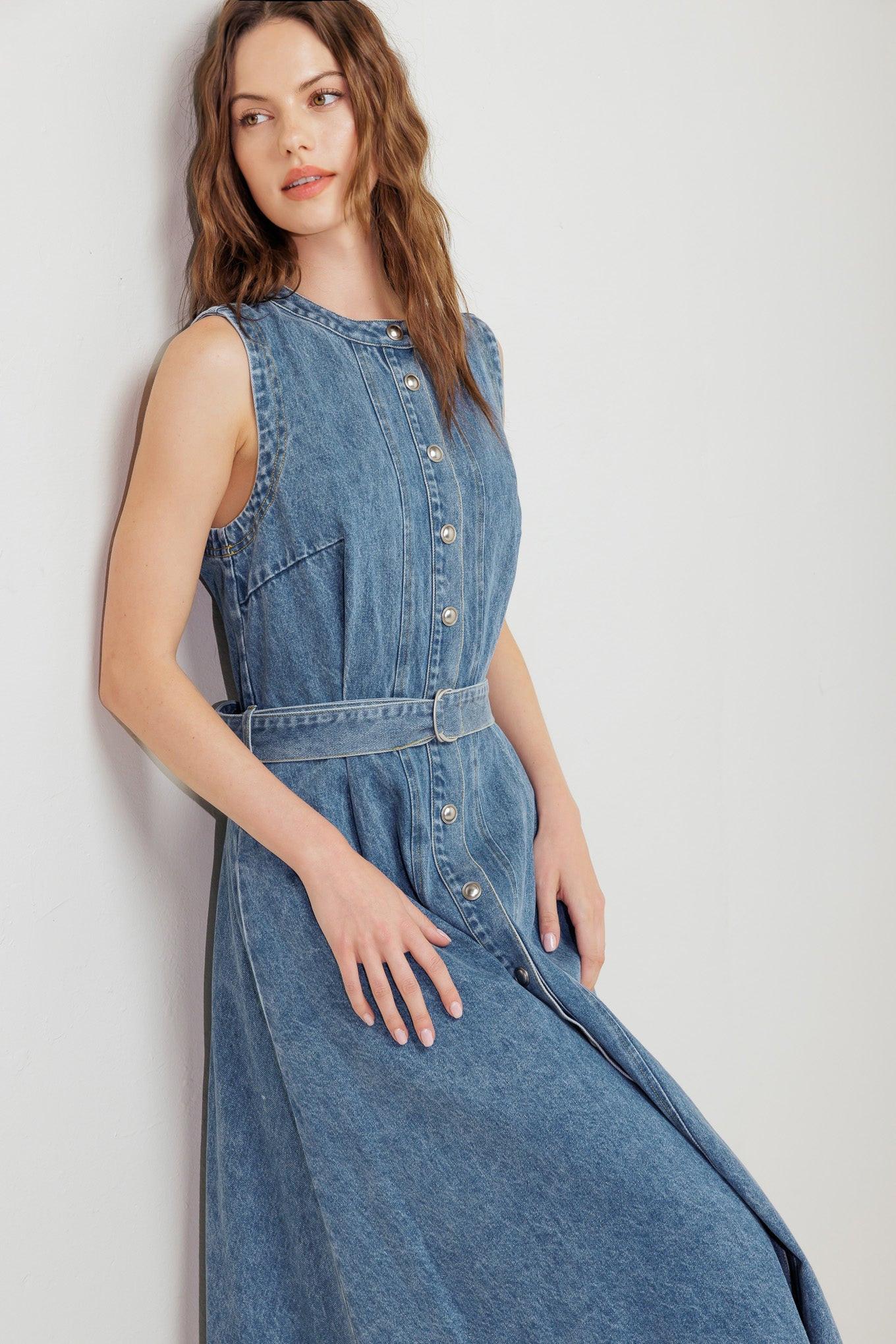 MIDNIGHT RODEO DENIM MIDI DRESS - Glamourous Grace