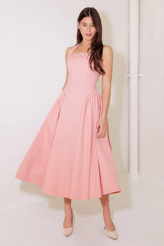 CAUGHT IN THE RAIN PINK WOVEN MIDI DRESS - Glamourous Grace